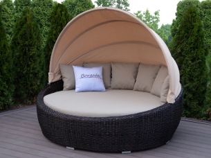 Диван круглый D160 ODA brown из искусственного ротанга со складным козырьком